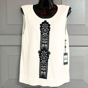 Tommy Hilfiger White & Black Sleeveless Sweater Top Shirt Lightweight Sz L NWT